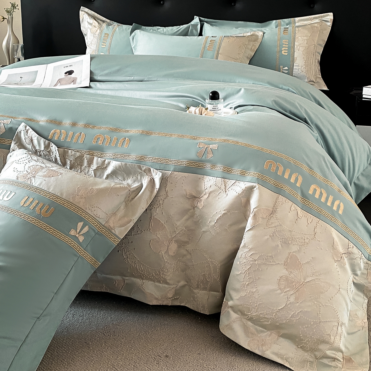 91家纺网 家纺一手货源 找家纺 置顶家纺 2026新款春夏乐芙亲肤提花刺绣系列四件套 乐芙-繁星蓝