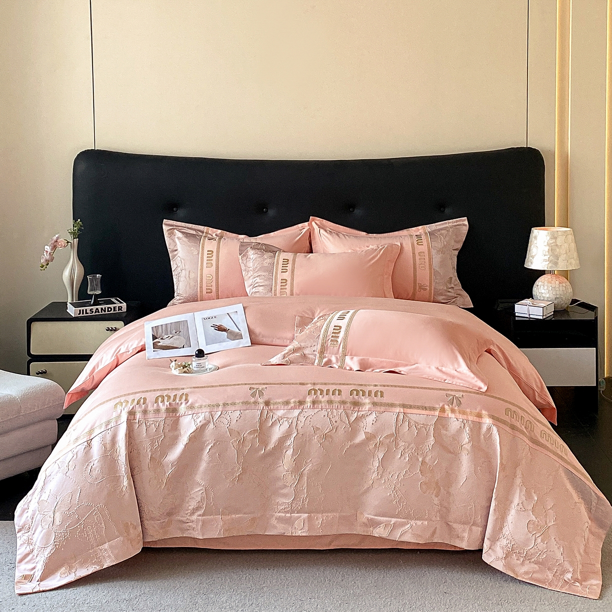 置顶家纺 2026新款春夏乐芙亲肤提花刺绣系列四件套 乐芙-粉