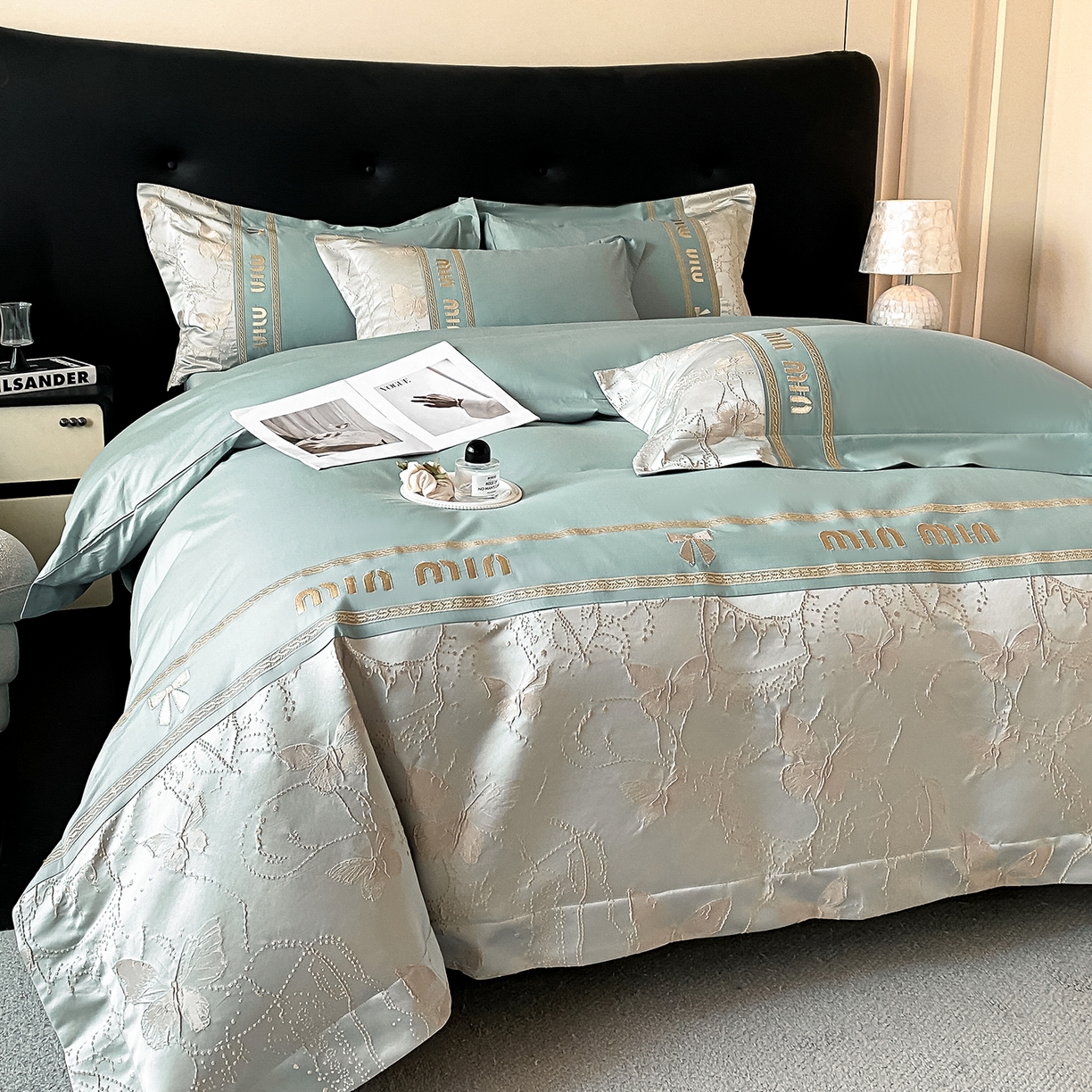 91家纺网 家纺一手货源 找家纺 置顶家纺 2026新款春夏乐芙亲肤提花刺绣系列四件套 乐芙-繁星蓝