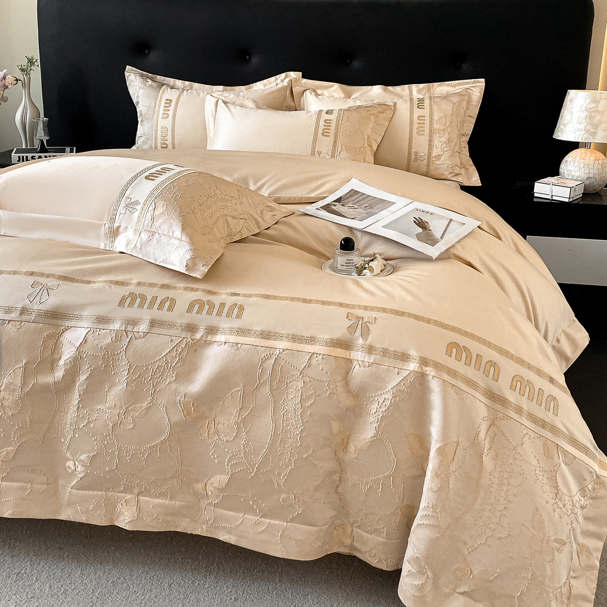 91家纺网 家纺一手货源 找家纺 置顶家纺 2026新款春夏乐芙亲肤提花刺绣系列四件套 乐芙-香槟