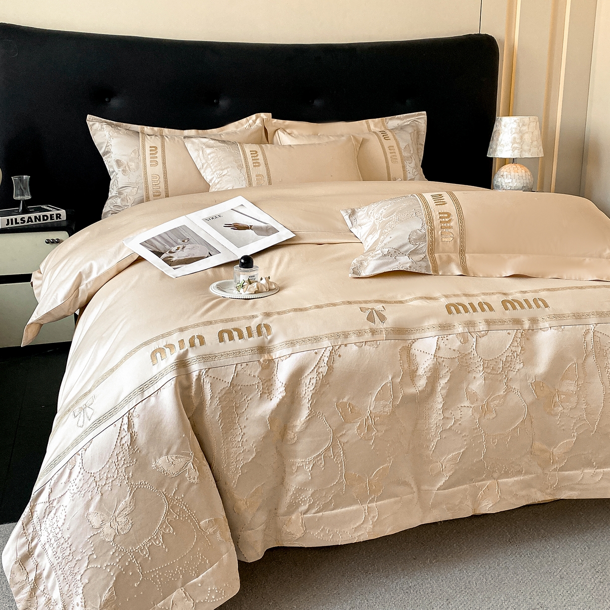 91家纺网 家纺一手货源 找家纺 置顶家纺 2026新款春夏乐芙亲肤提花刺绣系列四件套 乐芙-香槟