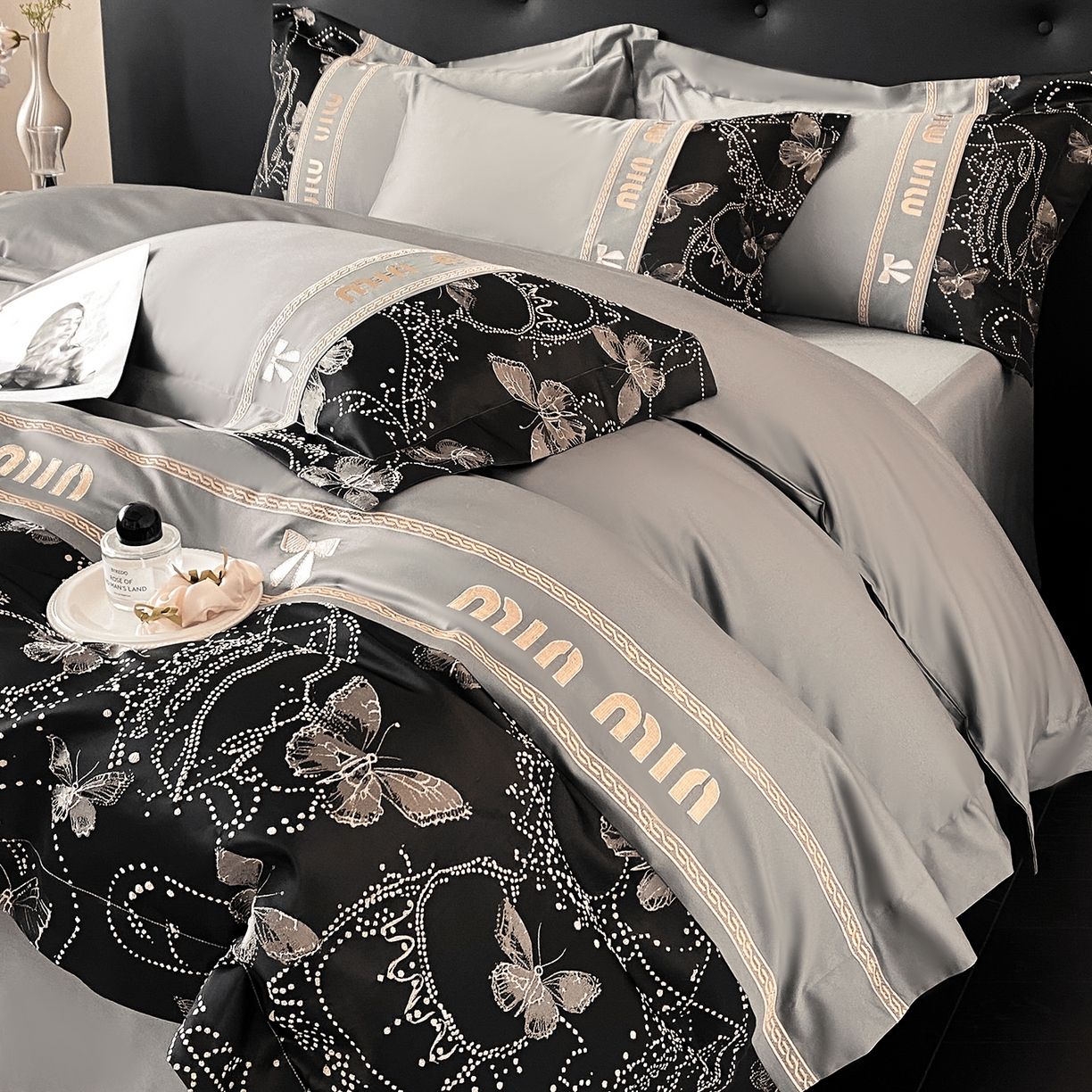 91家纺网 家纺一手货源 找家纺 置顶家纺 2026新款春夏乐芙亲肤提花刺绣系列四件套 乐芙-高级灰