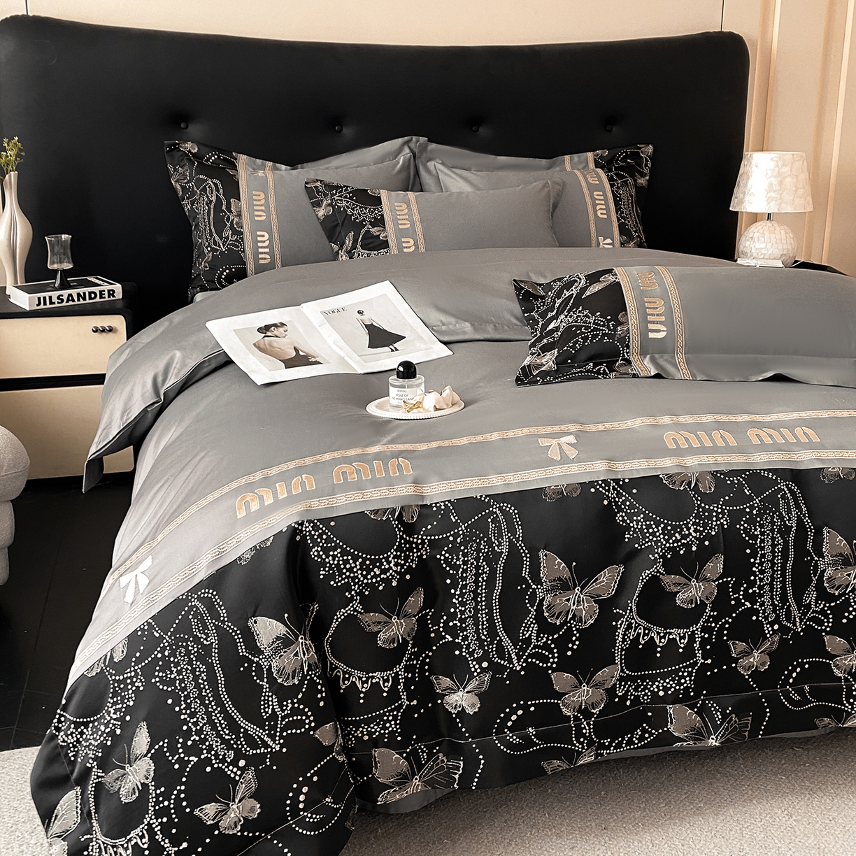 91家纺网 家纺一手货源 找家纺 置顶家纺 2026新款春夏乐芙亲肤提花刺绣系列四件套 乐芙-高级灰