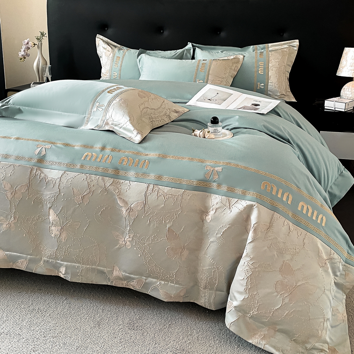 91家纺网 家纺一手货源 找家纺 置顶家纺 2026新款春夏乐芙亲肤提花刺绣系列四件套 乐芙-繁星蓝