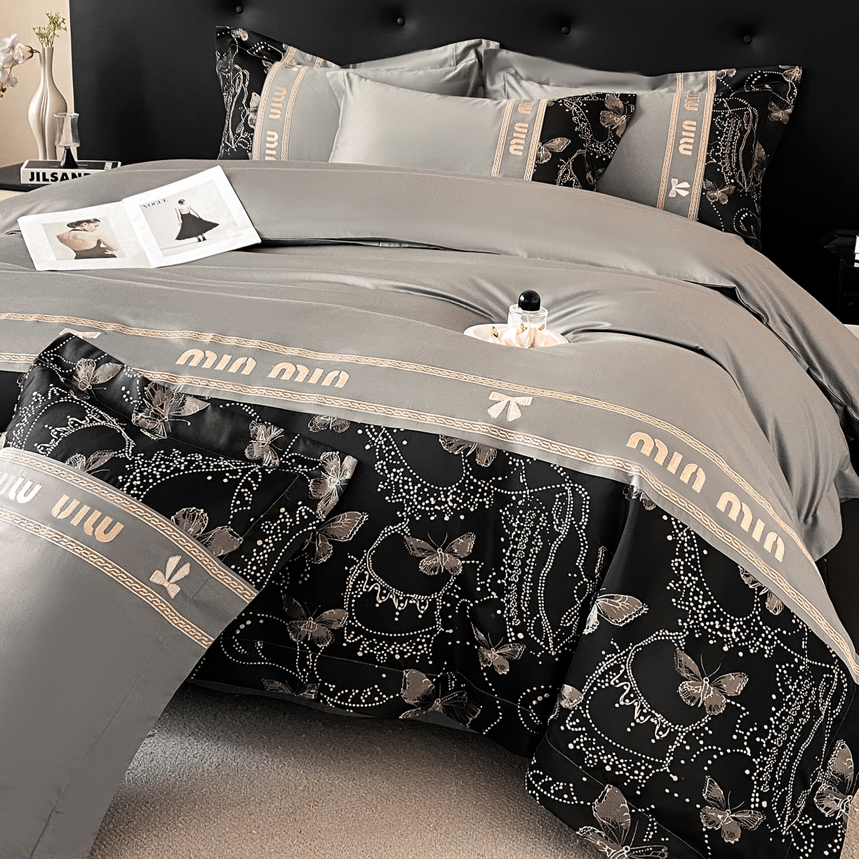 91家纺网 家纺一手货源 找家纺 置顶家纺 2026新款春夏乐芙亲肤提花刺绣系列四件套 乐芙-高级灰