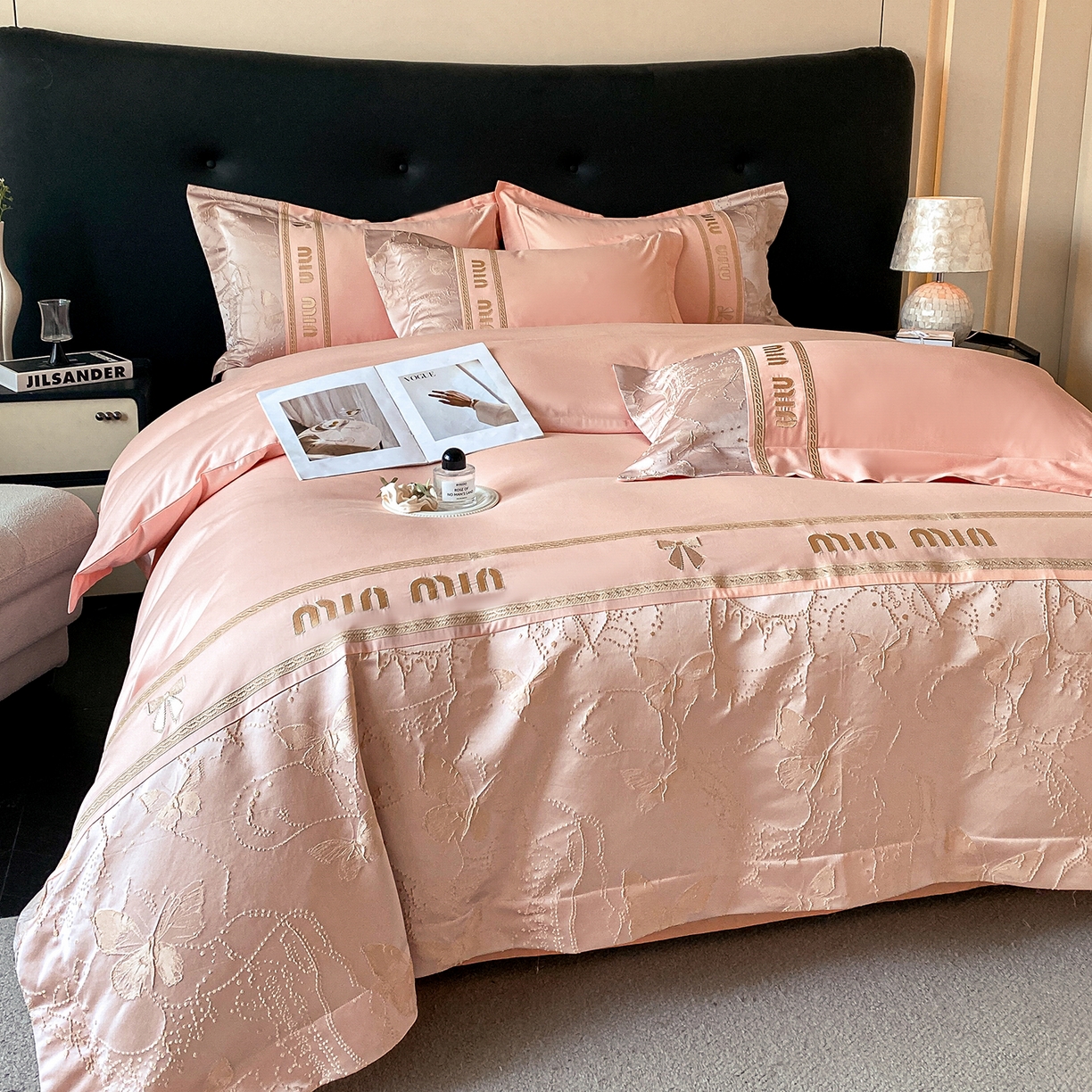 91家纺网 家纺一手货源 找家纺 置顶家纺 2026新款春夏乐芙亲肤提花刺绣系列四件套 乐芙-粉