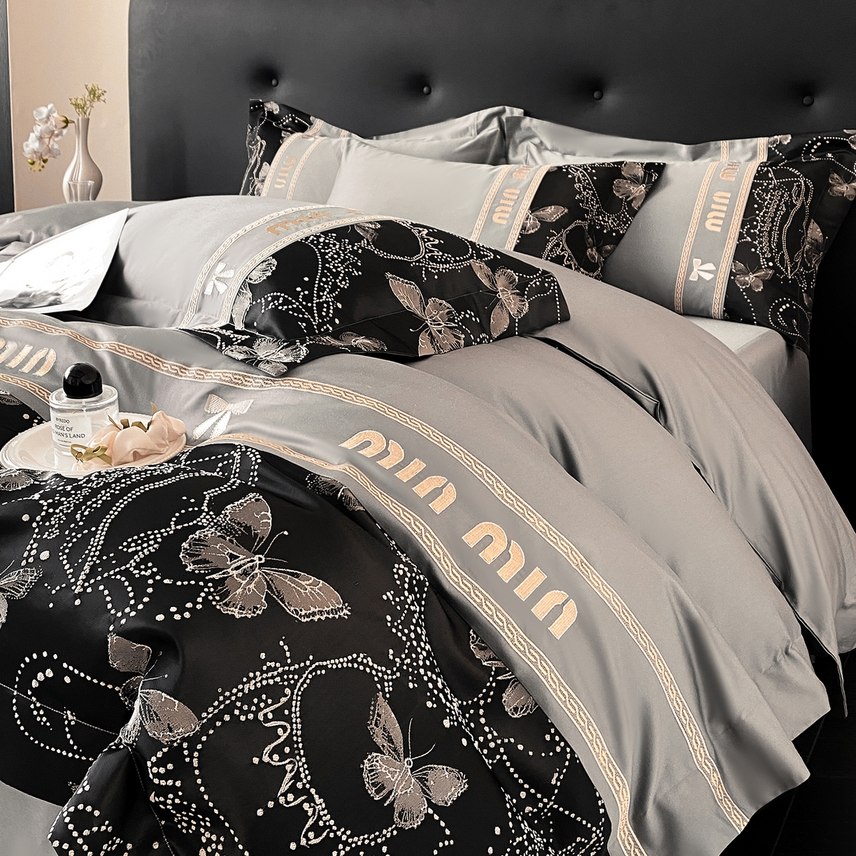 91家纺网 家纺一手货源 找家纺 置顶家纺 2026新款春夏乐芙亲肤提花刺绣系列四件套 乐芙-高级灰