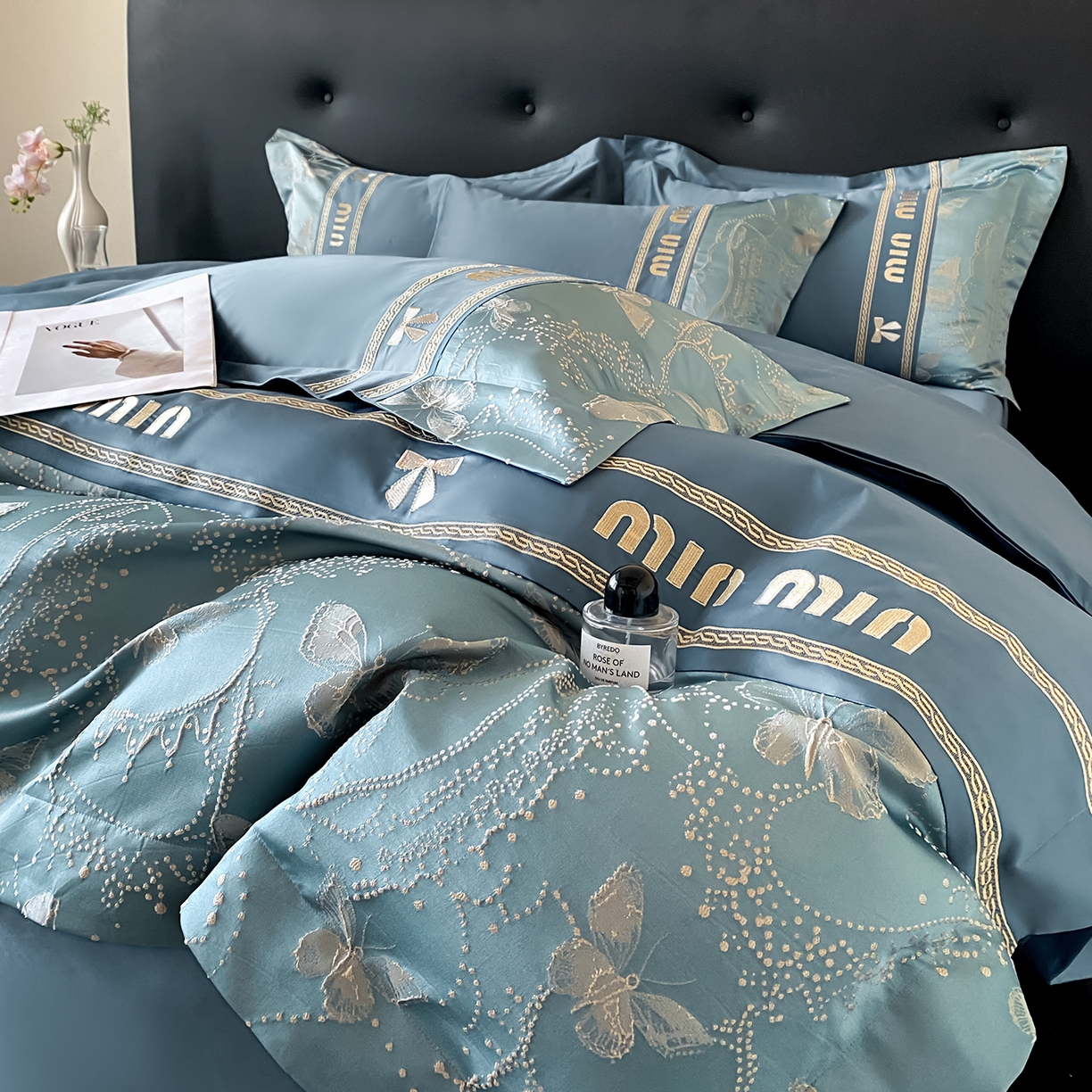 91家纺网 家纺一手货源 找家纺 置顶家纺 2026新款春夏乐芙亲肤提花刺绣系列四件套 乐芙-宾利蓝