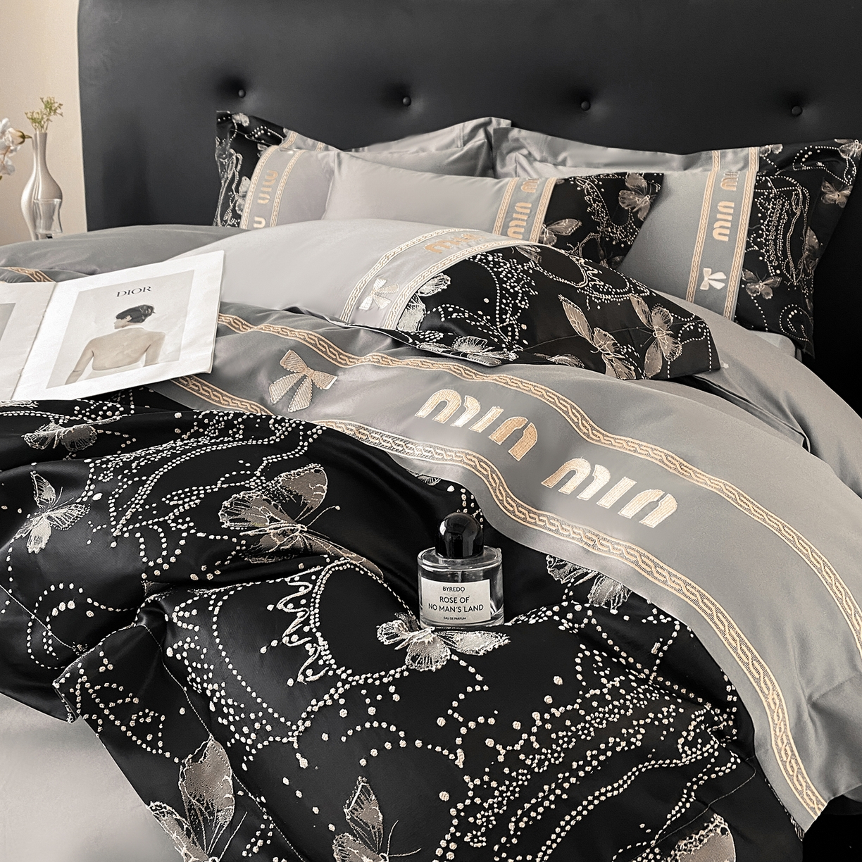 91家纺网 家纺一手货源 找家纺 置顶家纺 2026新款春夏乐芙亲肤提花刺绣系列四件套 乐芙-高级灰