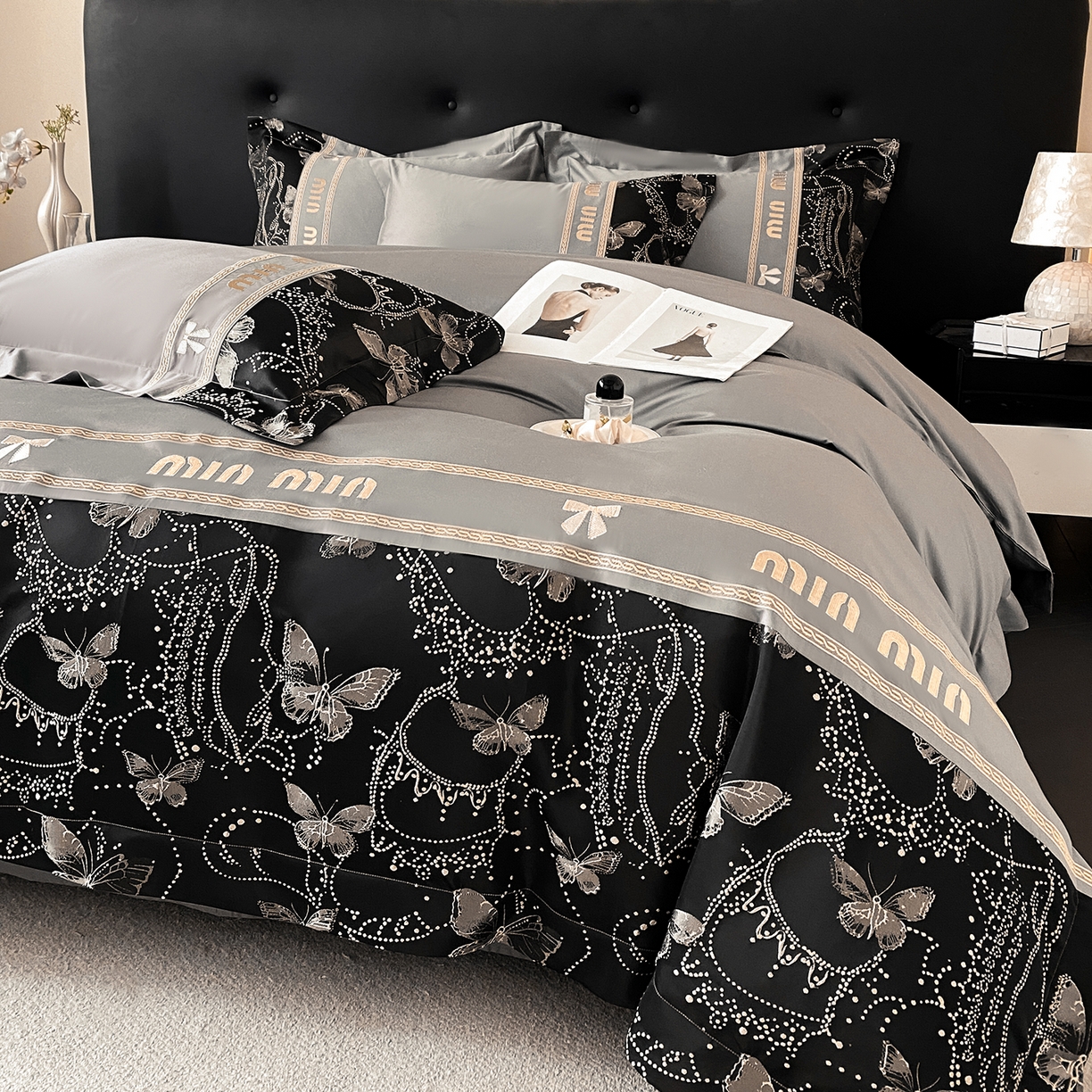 91家纺网 家纺一手货源 找家纺 置顶家纺 2026新款春夏乐芙亲肤提花刺绣系列四件套 乐芙-高级灰