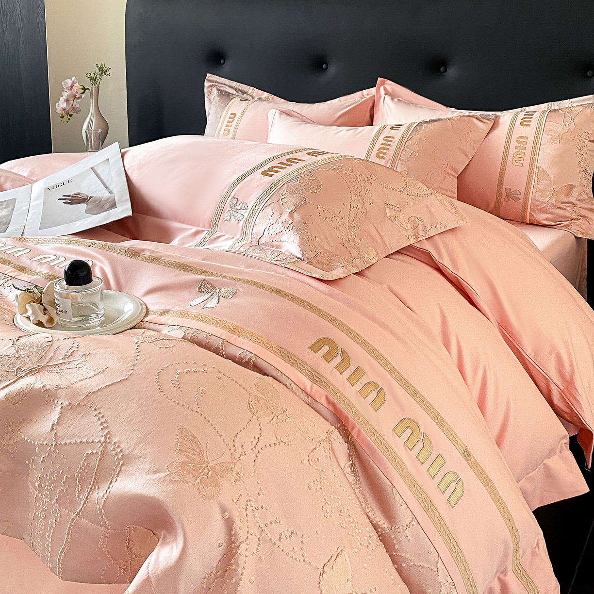 91家纺网 家纺一手货源 找家纺 置顶家纺 2026新款春夏乐芙亲肤提花刺绣系列四件套 乐芙-粉