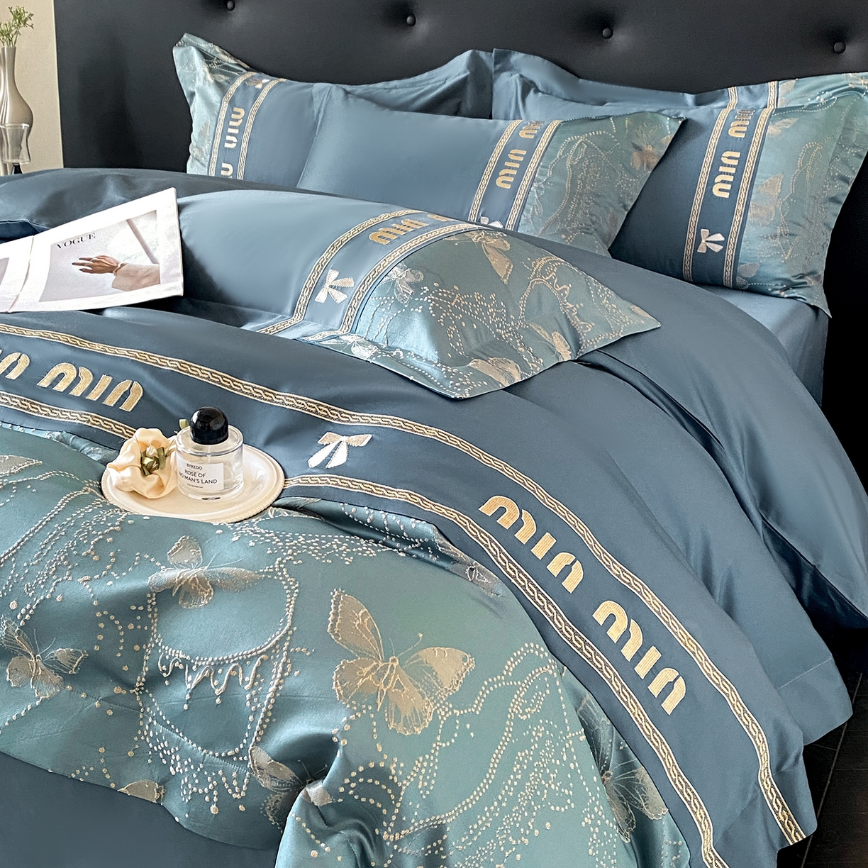 91家纺网 家纺一手货源 找家纺 置顶家纺 2026新款春夏乐芙亲肤提花刺绣系列四件套 乐芙-宾利蓝