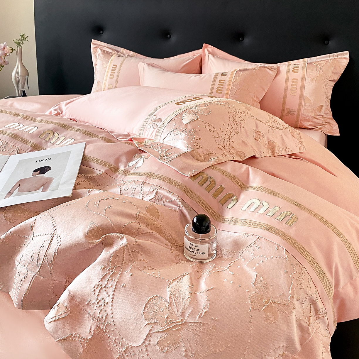 91家纺网 家纺一手货源 找家纺 置顶家纺 2026新款春夏乐芙亲肤提花刺绣系列四件套 乐芙-粉