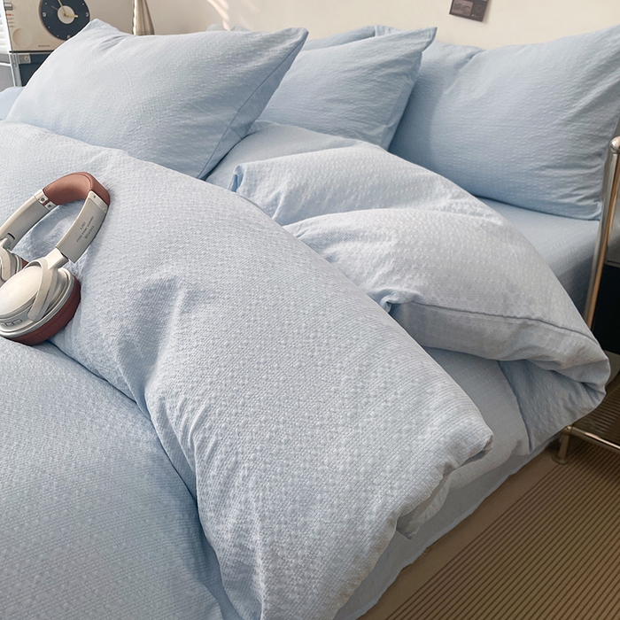 卡迪熊家纺 2026新款软糯泡芙纱纯色四件套 泡芙-海盐浅蓝