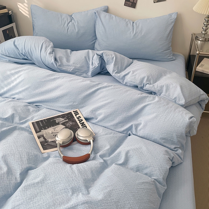 91家纺网 家纺一手货源 找家纺 卡迪熊家纺 2026新款软糯泡芙纱纯色四件套 泡芙-海盐浅蓝