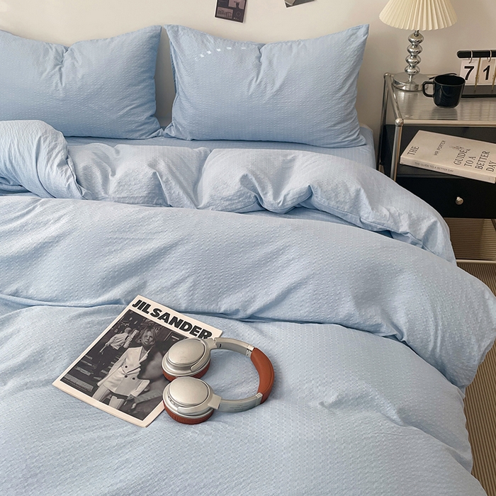 91家纺网 家纺一手货源 找家纺 卡迪熊家纺 2026新款软糯泡芙纱纯色四件套 泡芙-海盐浅蓝