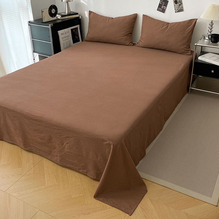 91家纺网 家纺一手货源 找家纺 卡迪熊家纺 2026新款软糯泡芙纱纯色四件套 泡芙-焦糖浓棕