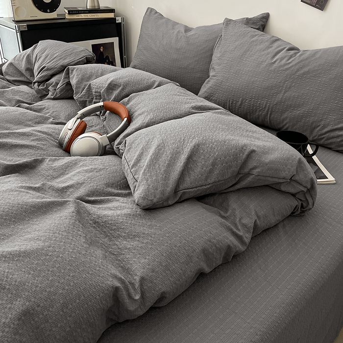 91家纺网 家纺一手货源 找家纺 卡迪熊家纺 2026新款软糯泡芙纱纯色四件套 泡芙-冷川烟灰