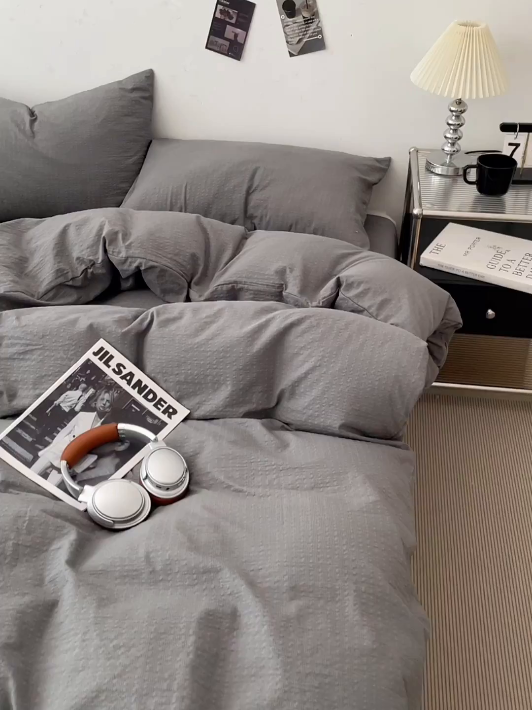 91家纺网 家纺一手货源 找家纺 卡迪熊家纺 2026新款软糯泡芙纱纯色四件套 泡芙-冷川烟灰