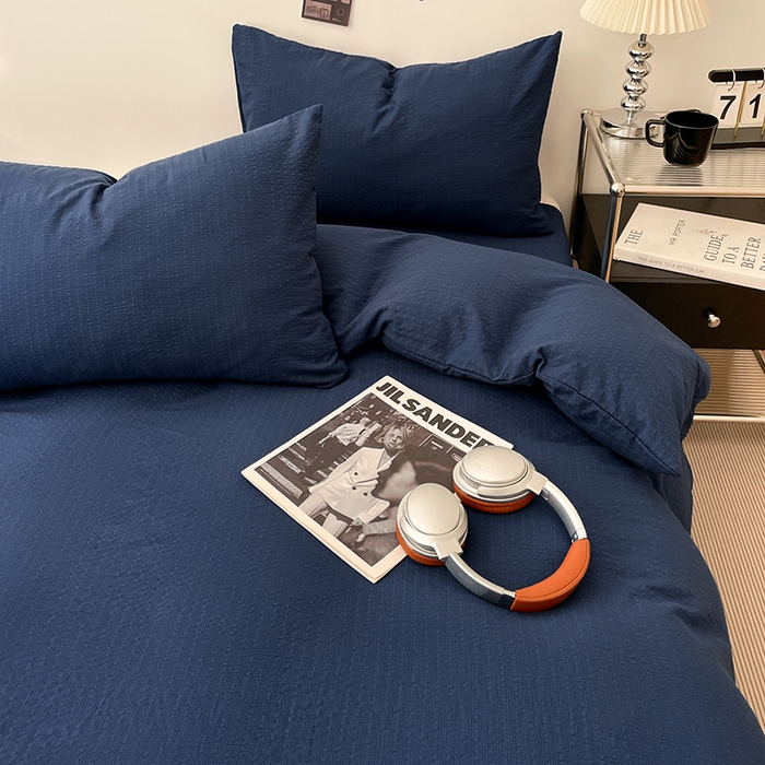 91家纺网 家纺一手货源 找家纺 卡迪熊家纺 2026新款软糯泡芙纱纯色四件套 泡芙-暮海脏蓝