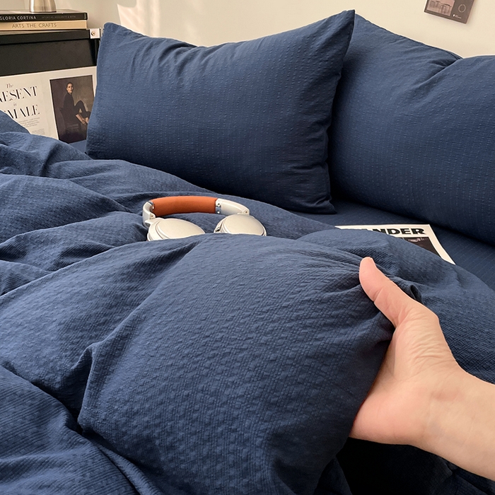 91家纺网 家纺一手货源 找家纺 卡迪熊家纺 2026新款软糯泡芙纱纯色四件套 泡芙-暮海脏蓝