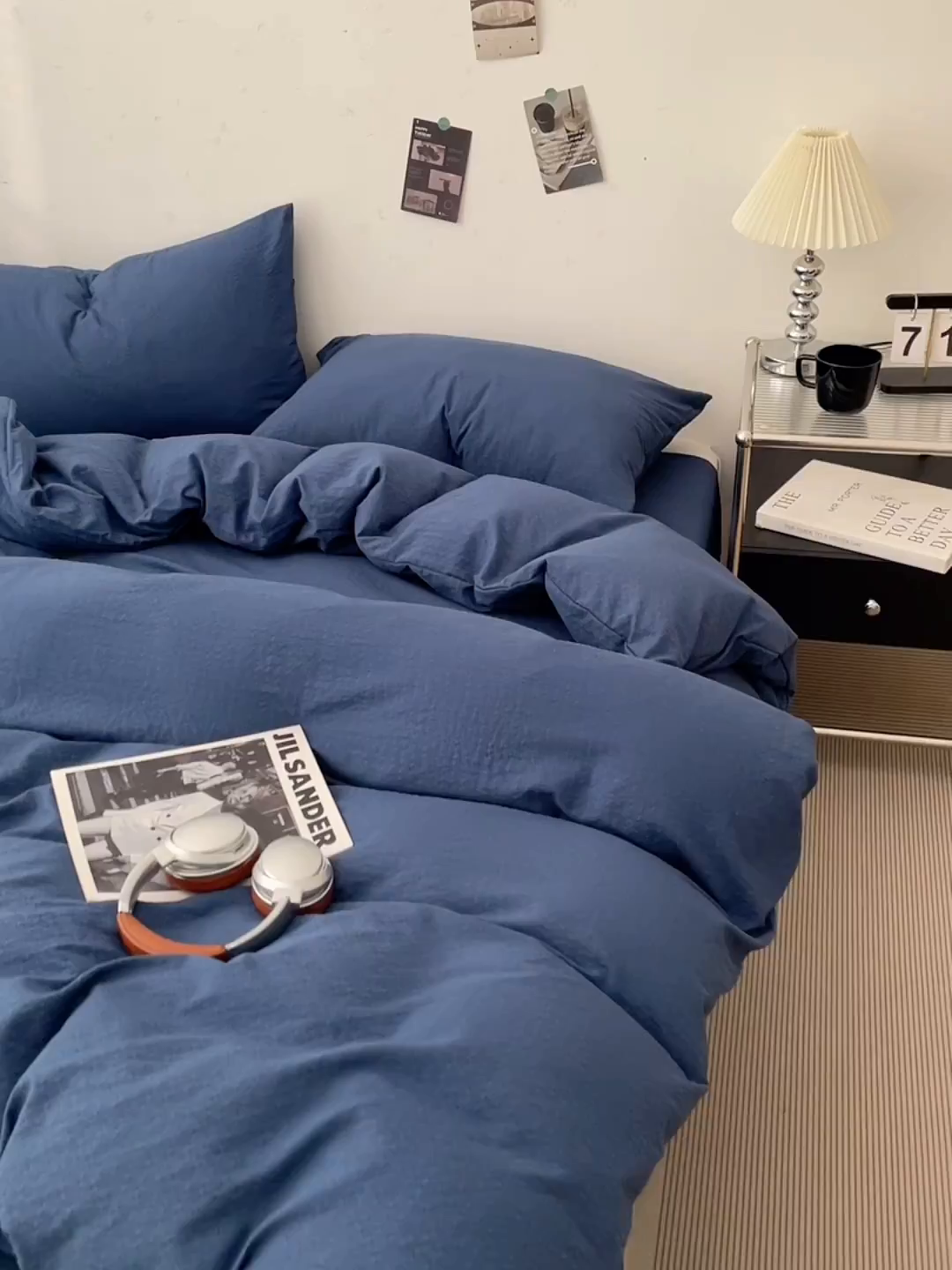 91家纺网 家纺一手货源 找家纺 卡迪熊家纺 2026新款软糯泡芙纱纯色四件套 泡芙-暮海脏蓝