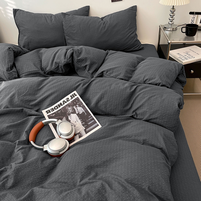 91家纺网 家纺一手货源 找家纺 卡迪熊家纺 2026新款软糯泡芙纱纯色四件套 泡芙-暮云灰寂