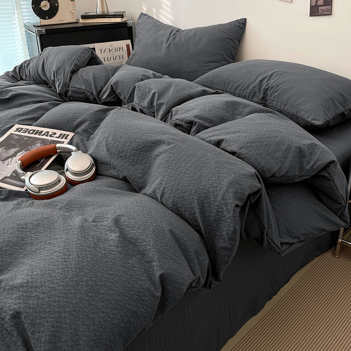 91家纺网 家纺一手货源 找家纺 卡迪熊家纺 2026新款软糯泡芙纱纯色四件套 泡芙-暮云灰寂