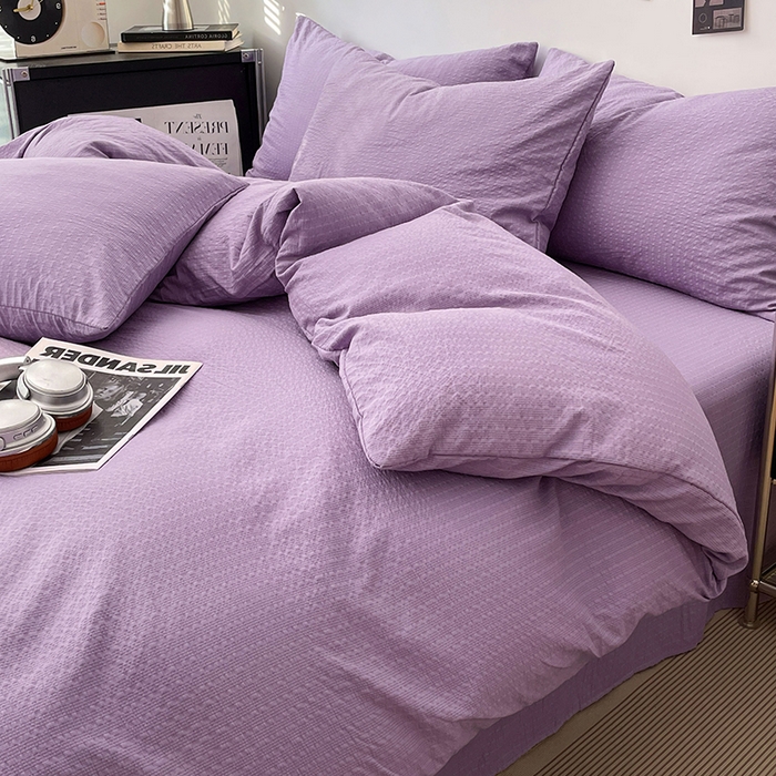 91家纺网 家纺一手货源 找家纺 卡迪熊家纺 2026新款软糯泡芙纱纯色四件套 泡芙-葡萄冰紫