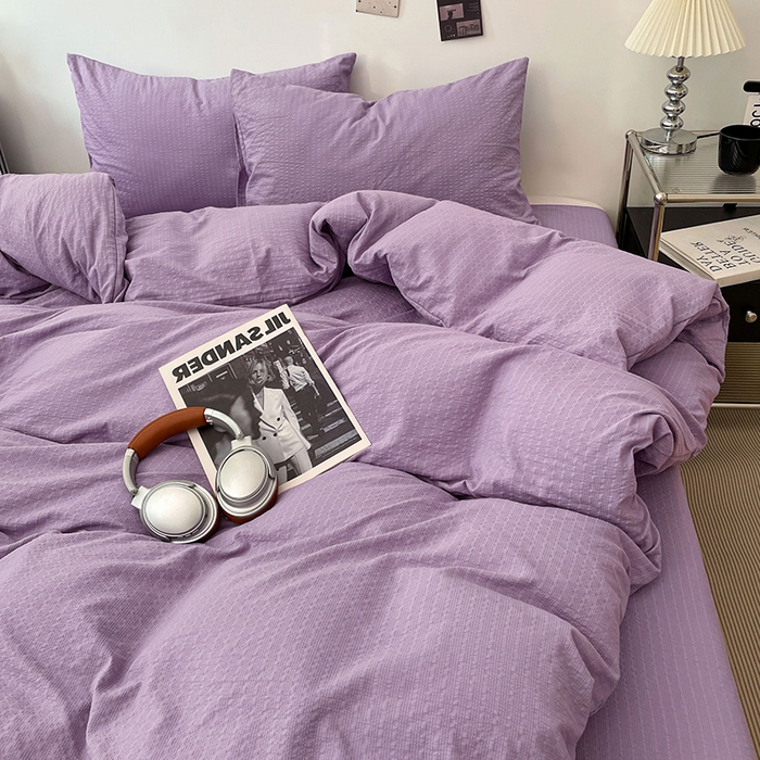 91家纺网 家纺一手货源 找家纺 卡迪熊家纺 2026新款软糯泡芙纱纯色四件套 泡芙-葡萄冰紫