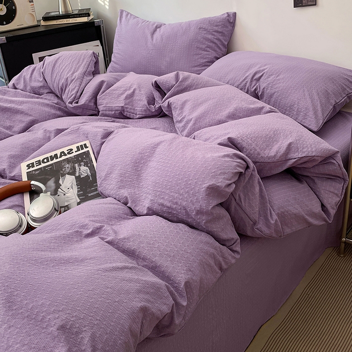 91家纺网 家纺一手货源 找家纺 卡迪熊家纺 2026新款软糯泡芙纱纯色四件套 泡芙-葡萄冰紫