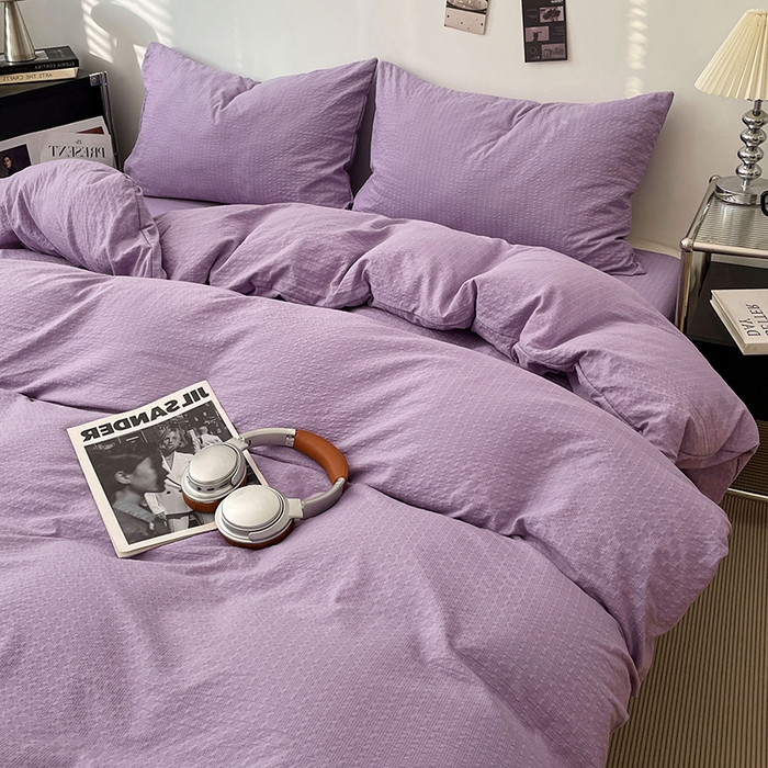 91家纺网 家纺一手货源 找家纺 卡迪熊家纺 2026新款软糯泡芙纱纯色四件套 泡芙-葡萄冰紫