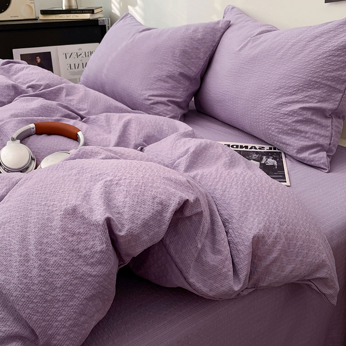 91家纺网 家纺一手货源 找家纺 卡迪熊家纺 2026新款软糯泡芙纱纯色四件套 泡芙-葡萄冰紫