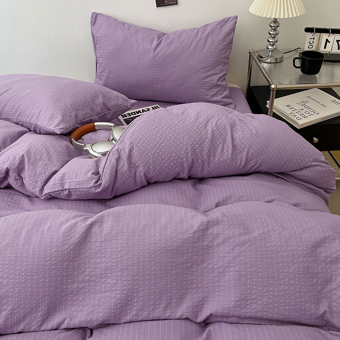 91家纺网 家纺一手货源 找家纺 卡迪熊家纺 2026新款软糯泡芙纱纯色四件套 泡芙-葡萄冰紫