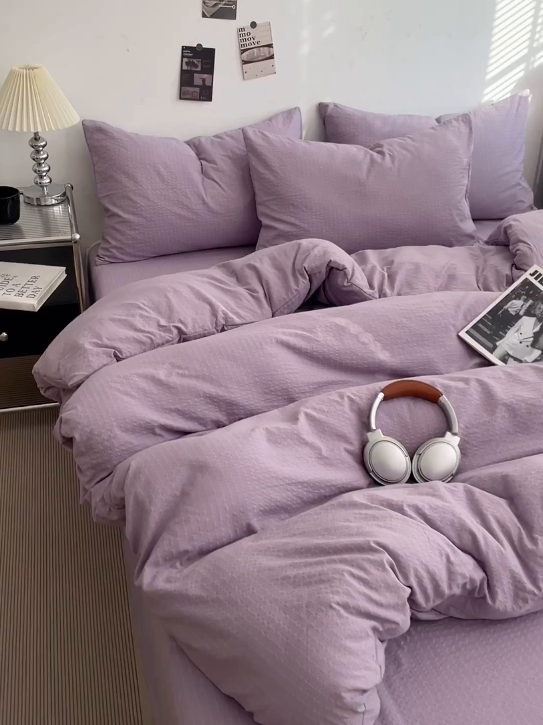 91家纺网 家纺一手货源 找家纺 卡迪熊家纺 2026新款软糯泡芙纱纯色四件套 泡芙-葡萄冰紫