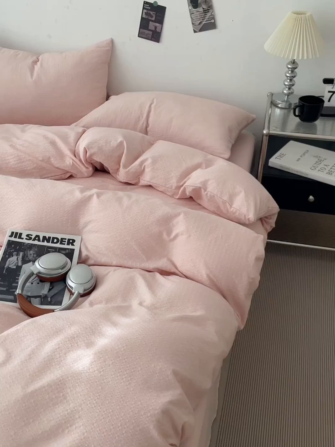 91家纺网 家纺一手货源 找家纺 卡迪熊家纺 2026新款软糯泡芙纱纯色四件套 泡芙-桃雾柔粉