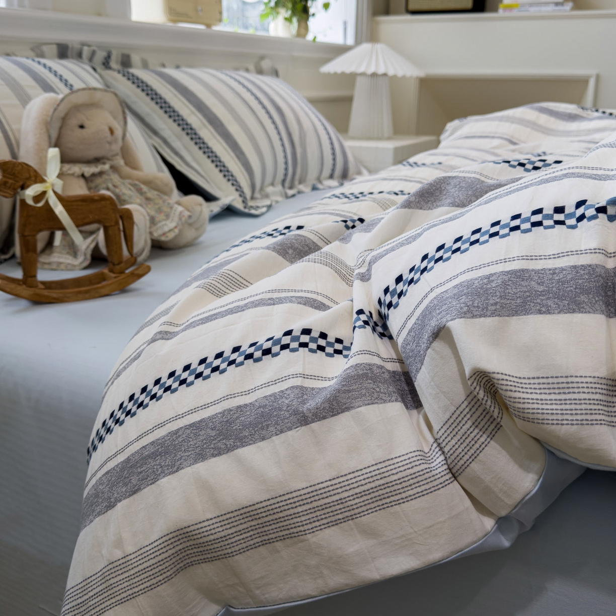 91家纺网 家纺一手货源 找家纺 （总）眠博士 2026新款全棉纯棉水洗色织提花股线四件套