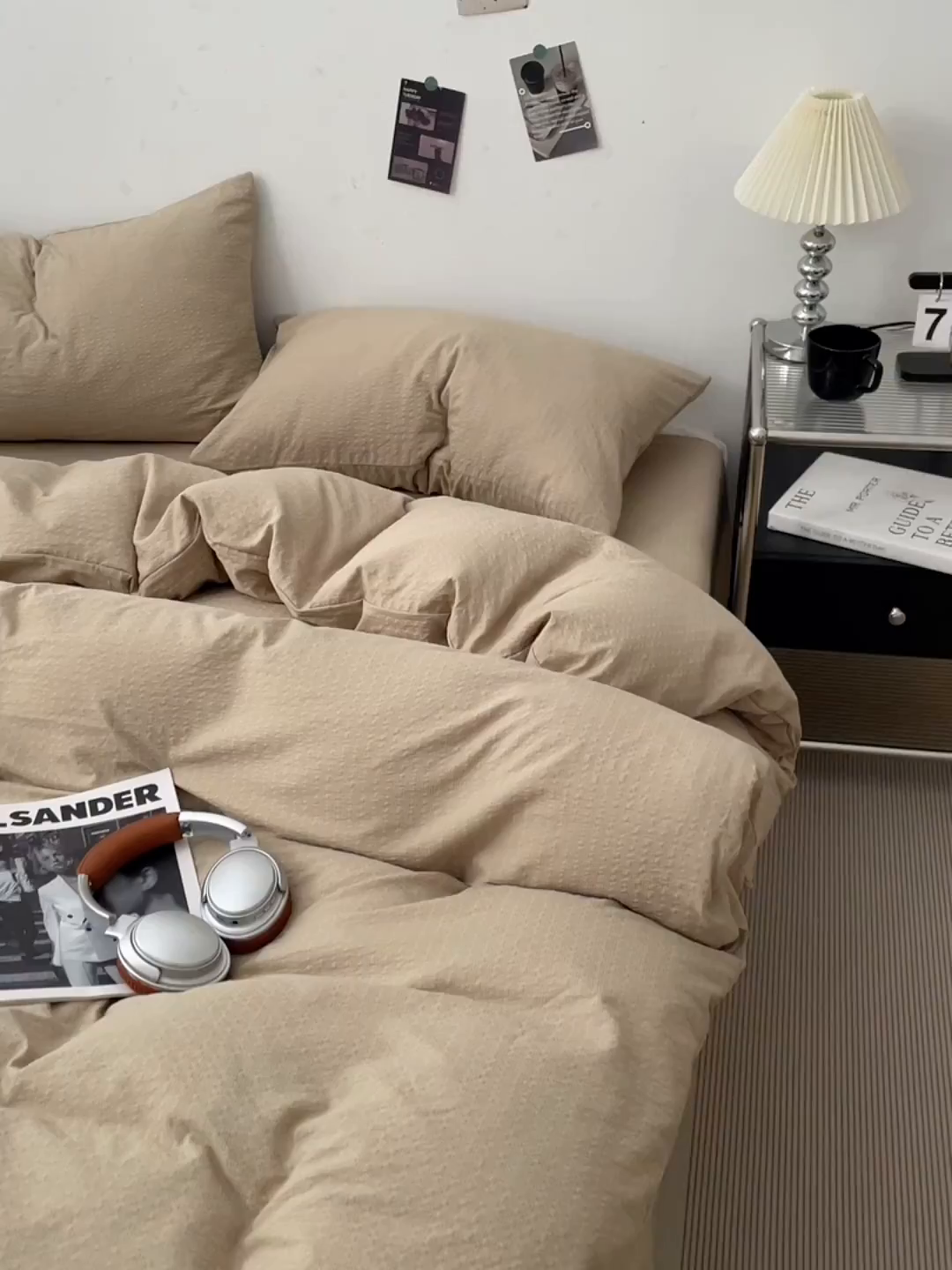 91家纺网 家纺一手货源 找家纺 卡迪熊家纺 2026新款软糯泡芙纱纯色四件套 泡芙-燕麦柔咖