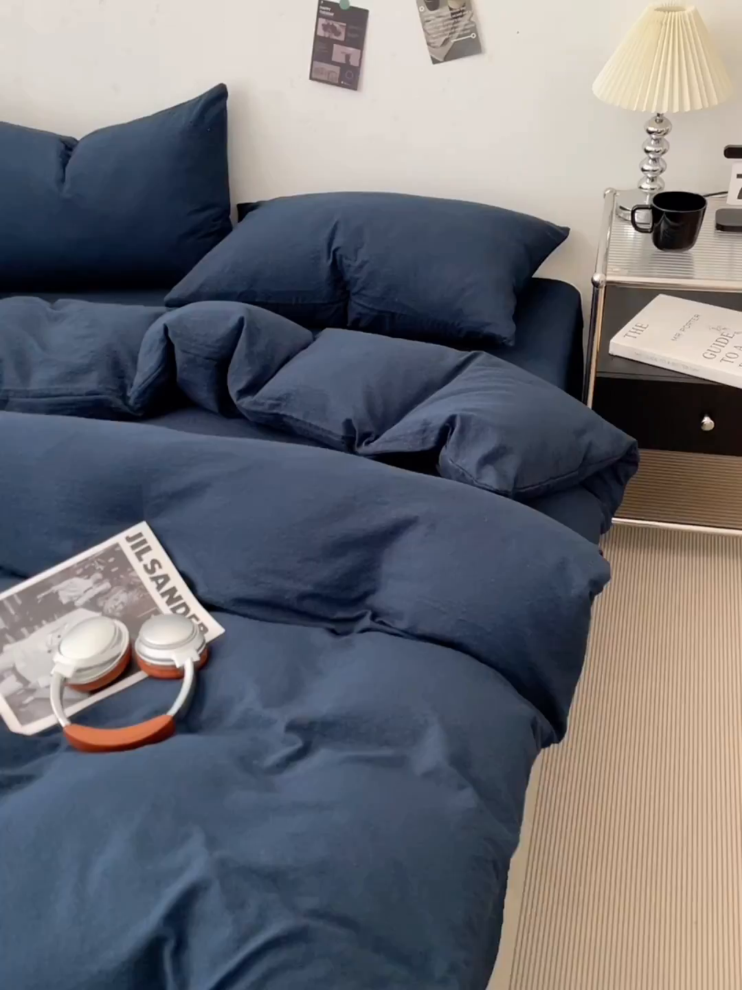 91家纺网 家纺一手货源 找家纺 卡迪熊家纺 2026新款软糯泡芙纱纯色四件套 泡芙-深海墨蓝