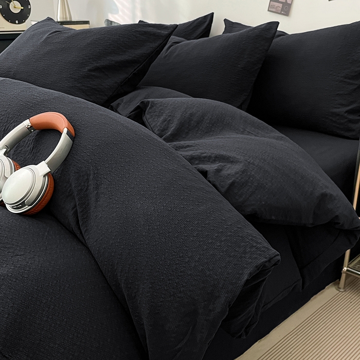 卡迪熊家纺 2026新款软糯泡芙纱纯色四件套 泡芙-夜影墨黑