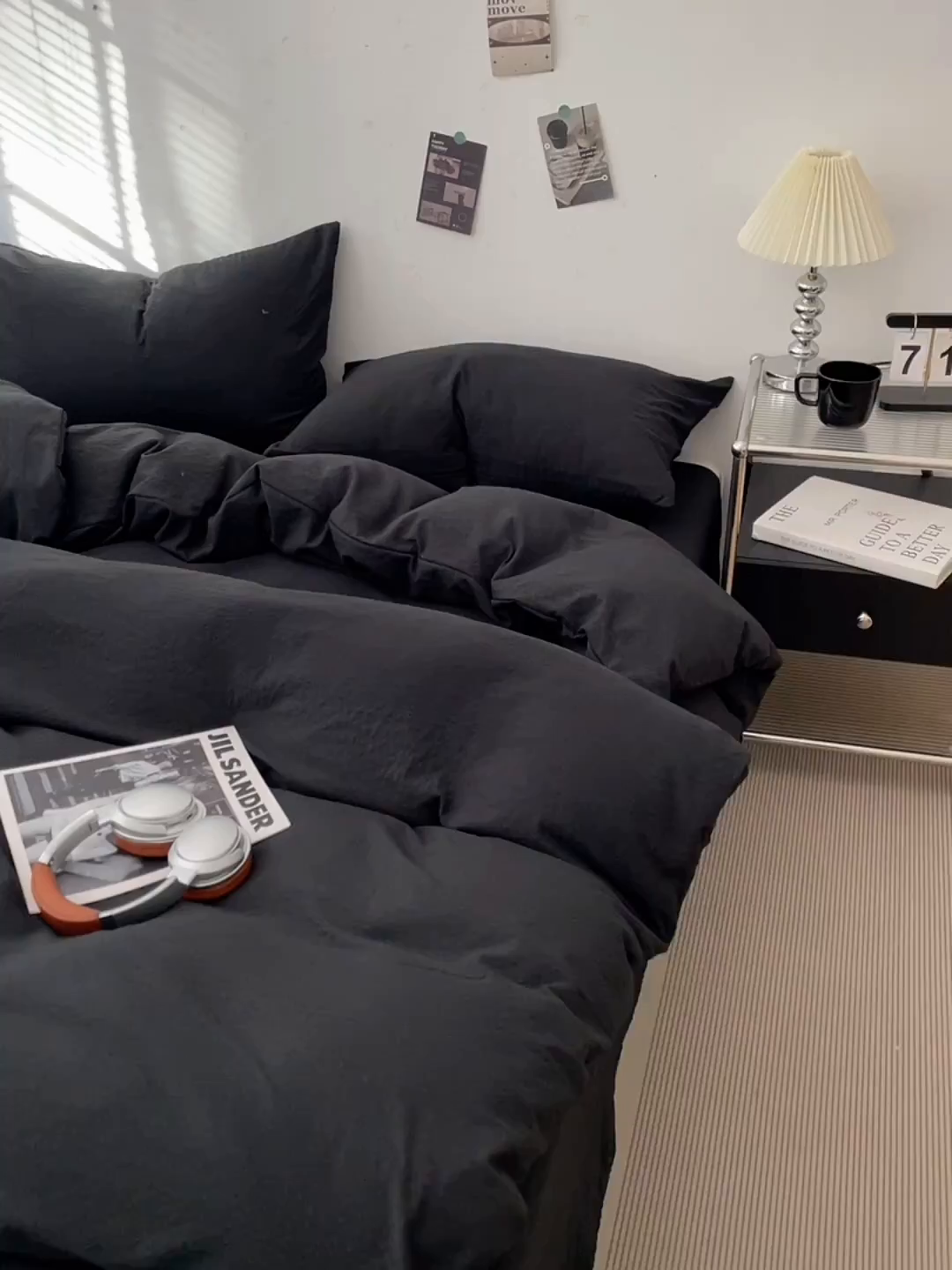 91家纺网 家纺一手货源 找家纺 卡迪熊家纺 2026新款软糯泡芙纱纯色四件套 泡芙-夜影墨黑