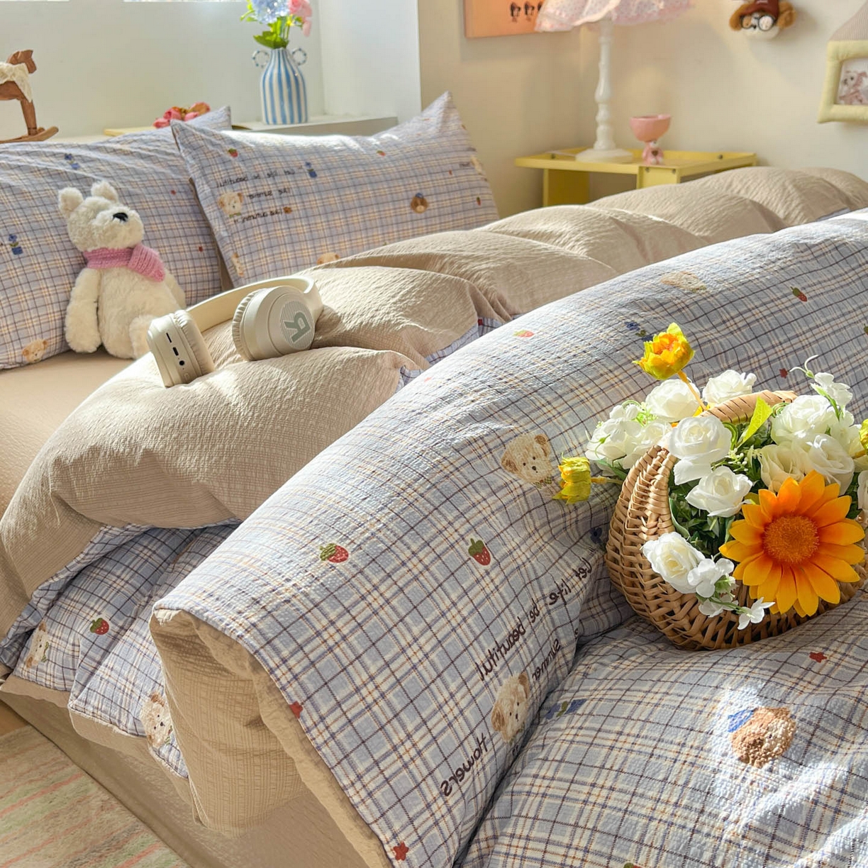 91家纺网 家纺一手货源 找家纺 （总）卡迪熊家纺 2026新款软糯泡芙纱印花四件套