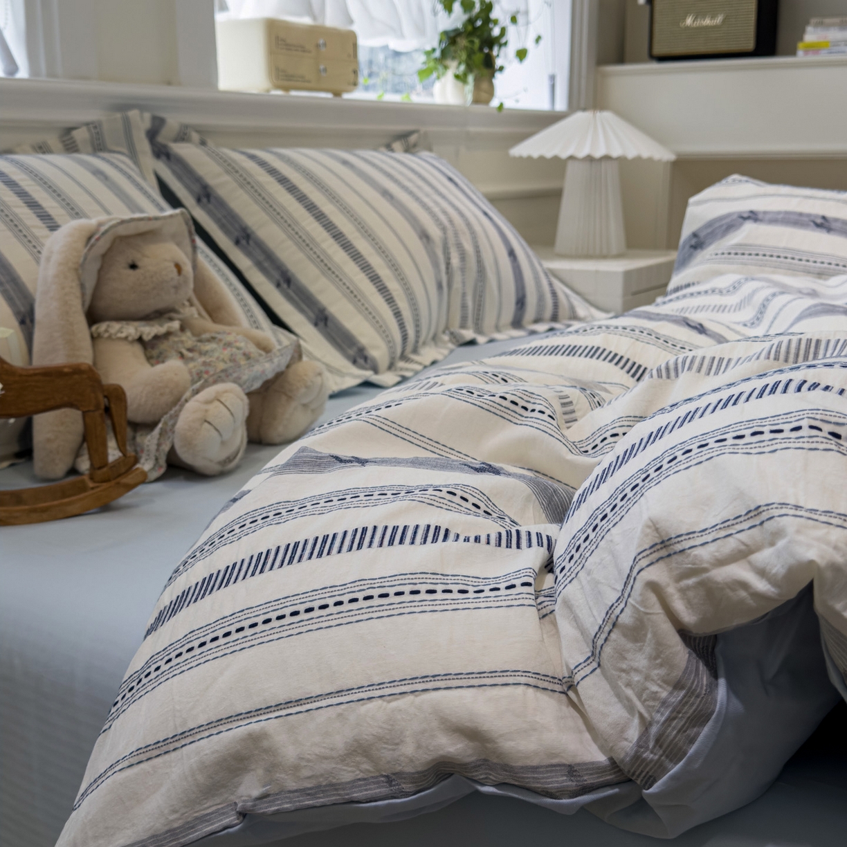 眠博士 2026新款全棉纯棉水洗色织提花股线四件套 套件-素简 蓝