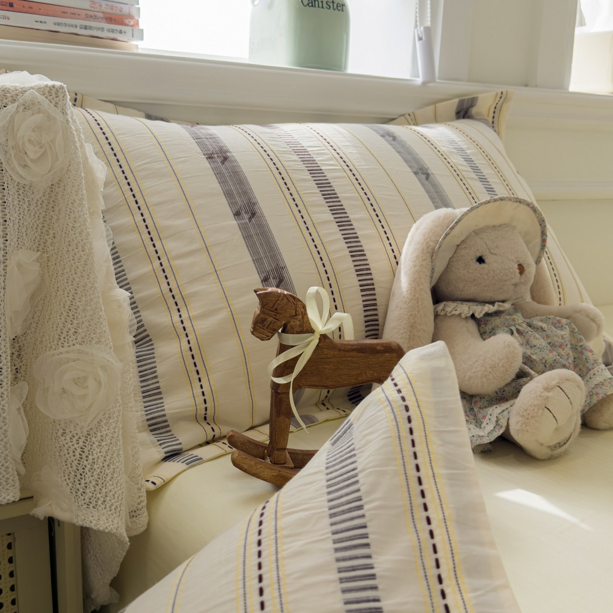 91家纺网 家纺一手货源 找家纺 眠博士 2026新款全棉纯棉水洗色织提花股线四件套 套件-素简 米