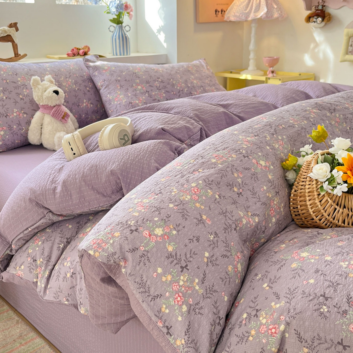 91家纺网 家纺一手货源 找家纺 （总）卡迪熊家纺 2026新款软糯泡芙纱印花四件套