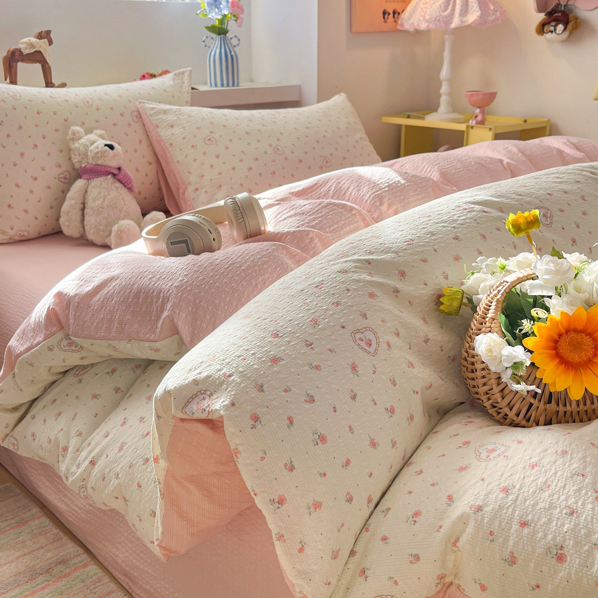 91家纺网 家纺一手货源 找家纺 （总）卡迪熊家纺 2026新款软糯泡芙纱印花四件套