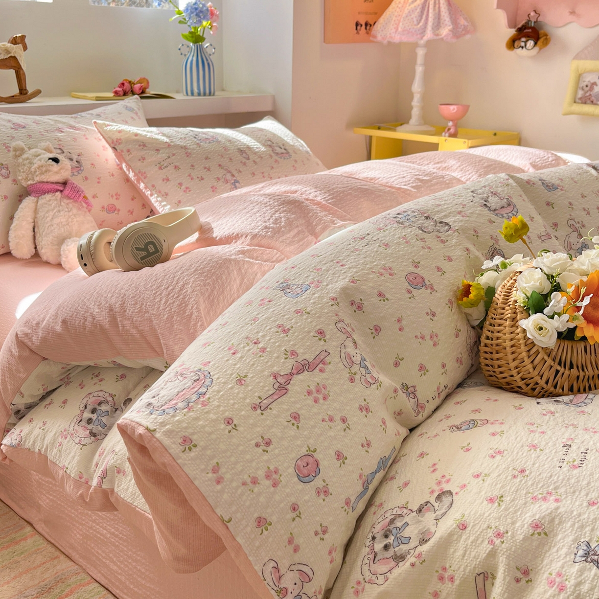 91家纺网 家纺一手货源 找家纺 （总）卡迪熊家纺 2026新款软糯泡芙纱印花四件套