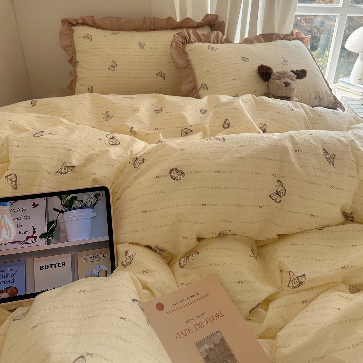 91家纺网 家纺一手货源 找家纺 韩都家居 2026新款韩系大花边系列古棉四件套 蝴蝶