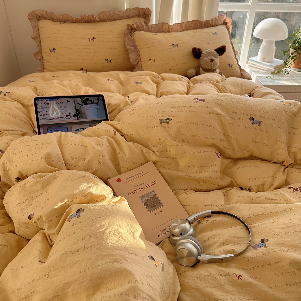 91家纺网 家纺一手货源 找家纺 韩都家居 2026新款韩系大花边系列古棉四件套 斑珈狗