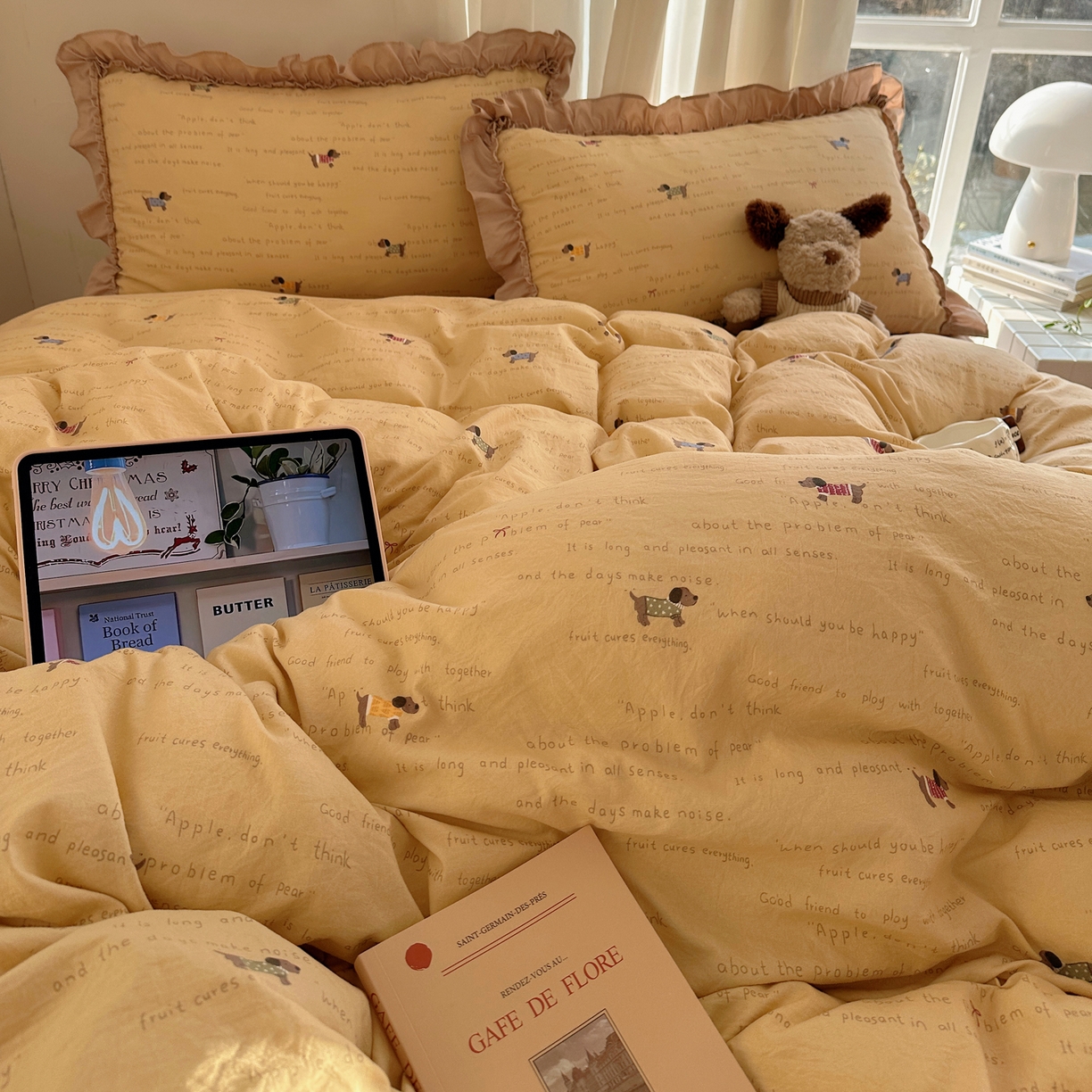 91家纺网 家纺一手货源 找家纺 韩都家居 2026新款韩系大花边系列古棉四件套 斑珈狗